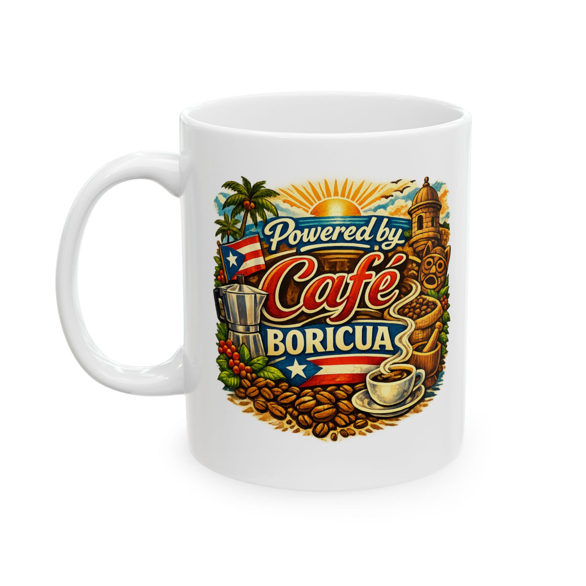 Taza “Powered by Café Boricua” – Puerto Rico Coffee Mug | 11oz/15oz Free Shipping