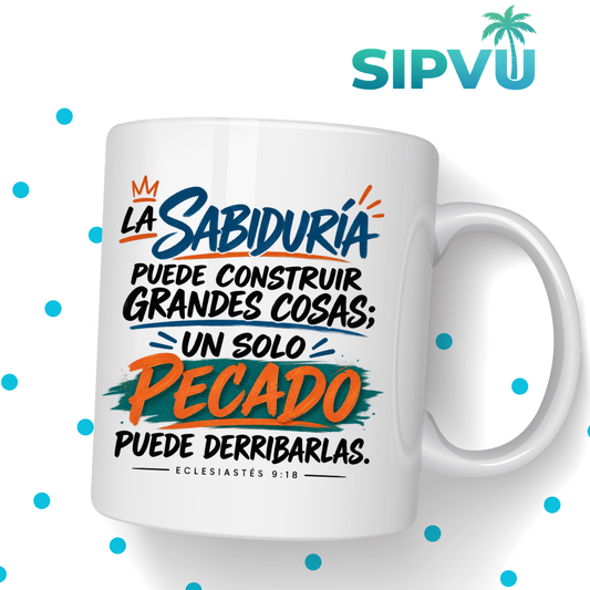 Taza “La Sabiduría Construye” – Eclesiastés 9:18 – Spanish Christian Inspirational Mug | 11oz/15oz Free Shipping