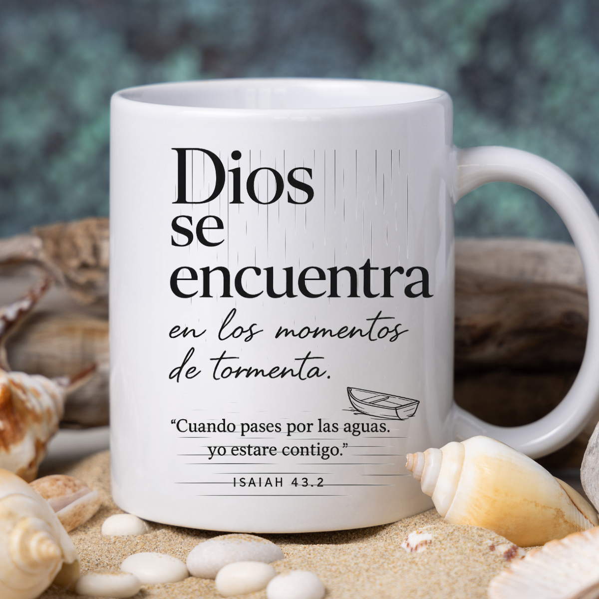 Dios Se Encuentra en los Momentos de Tormenta – Taza Cristiana Inspiradora | Isaiah 43:2
