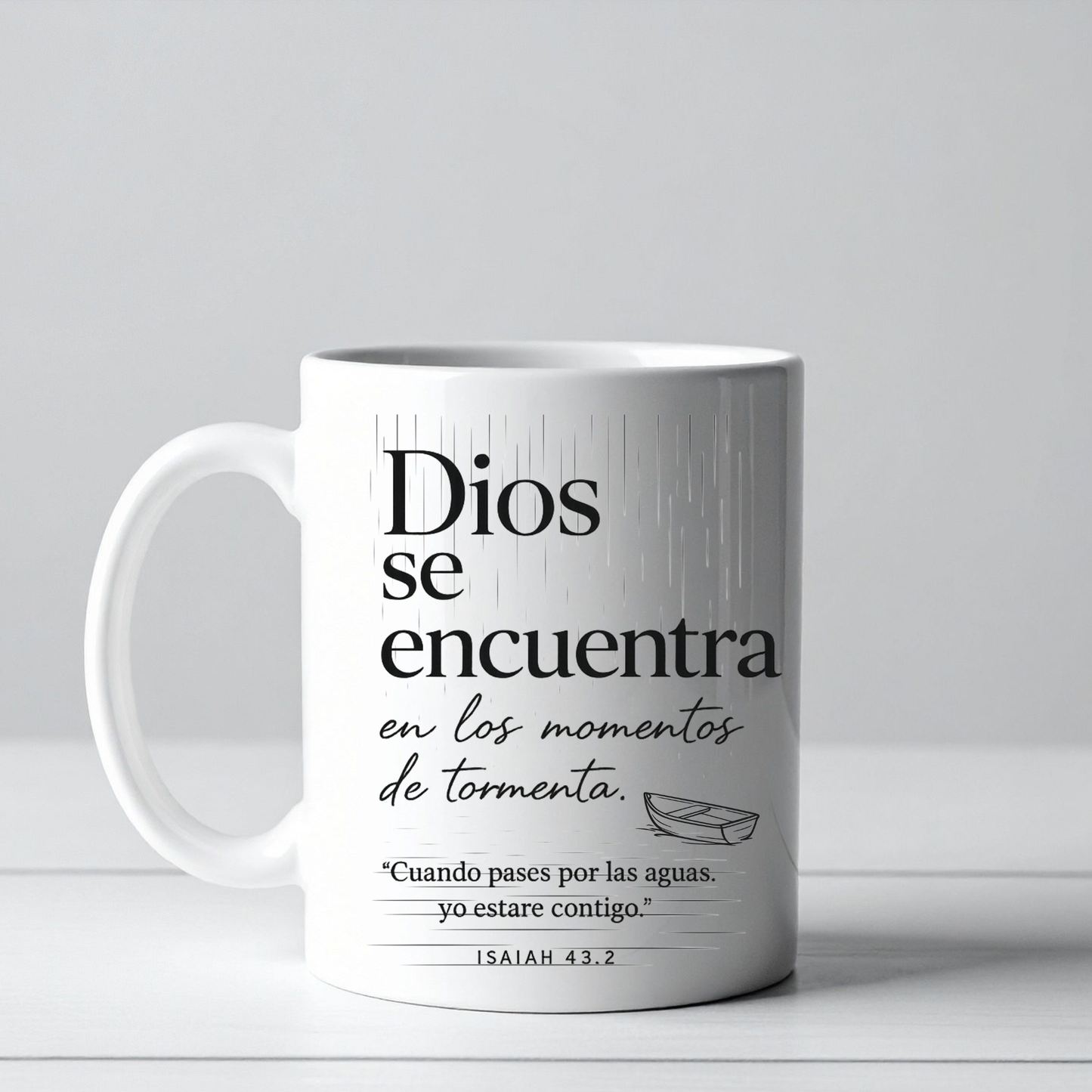 Dios Se Encuentra en los Momentos de Tormenta – Taza Cristiana Inspiradora | Isaiah 43:2