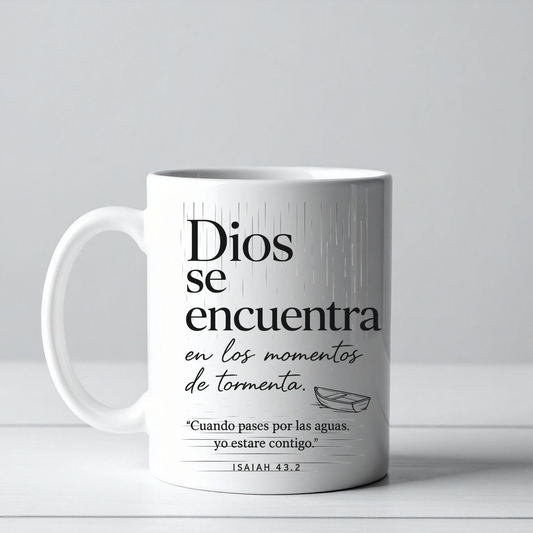 Dios Se Encuentra en los Momentos de Tormenta – Taza Cristiana Inspiradora | Isaiah 43:2